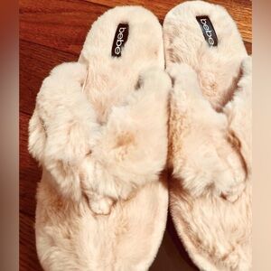 BRAND NEW BEBE Sand Rhinestone Fur Cat Slippers Size 8